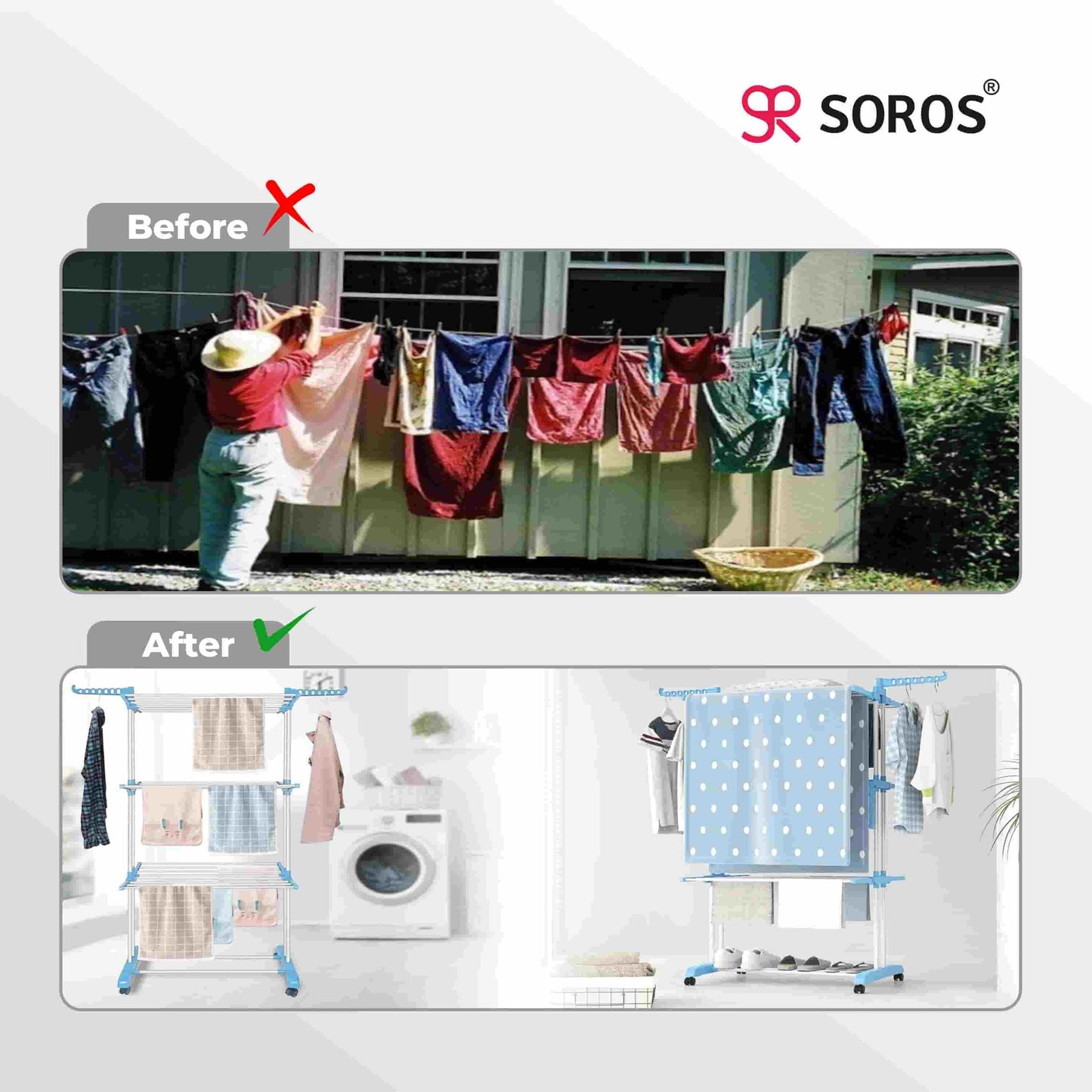 ABS SS Cloth Drying Stand 3 Layer