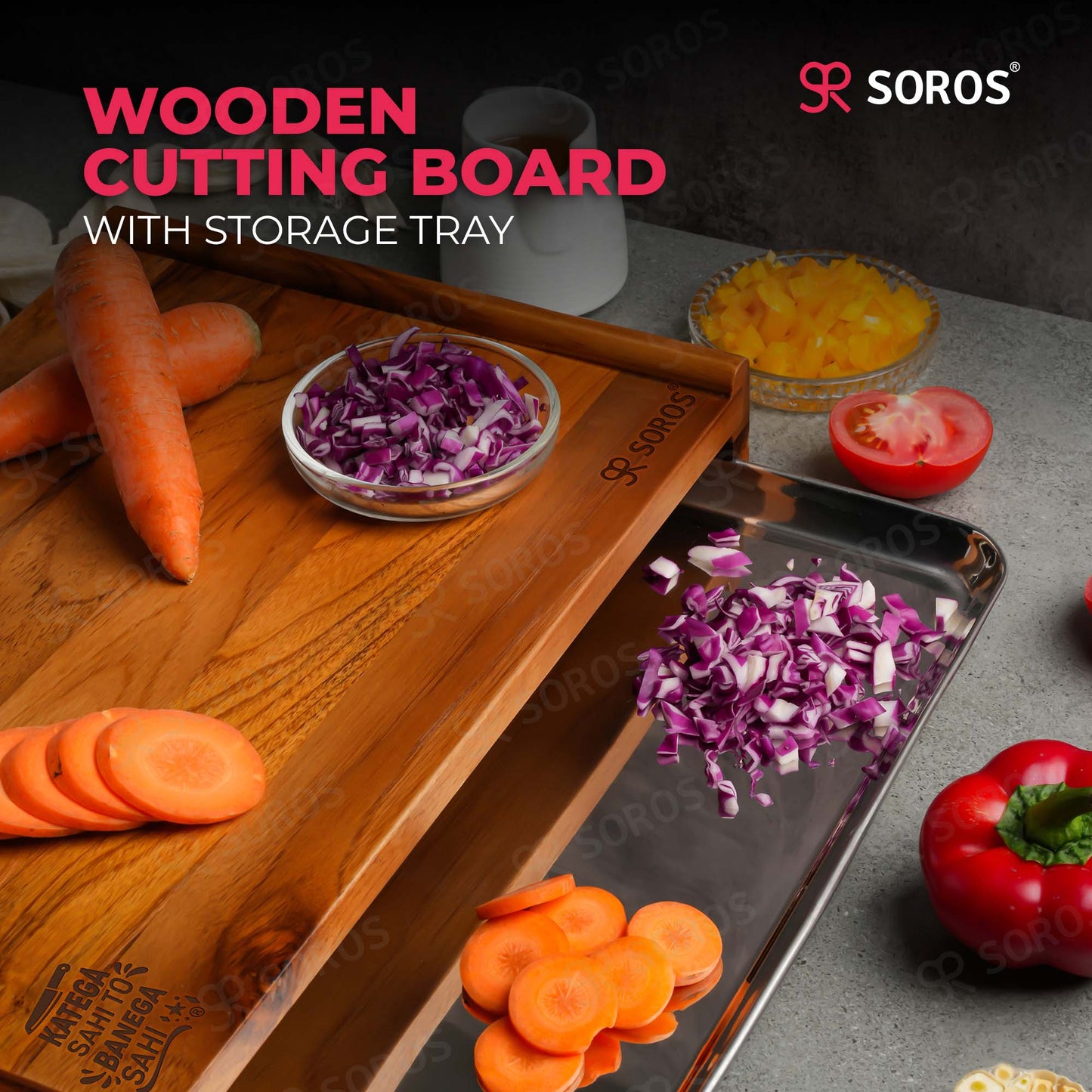 Teak Wooden Cutting Board With Tray