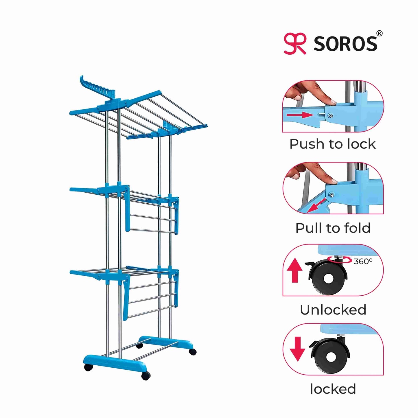 ABS SS Cloth Drying Stand 3 Layer