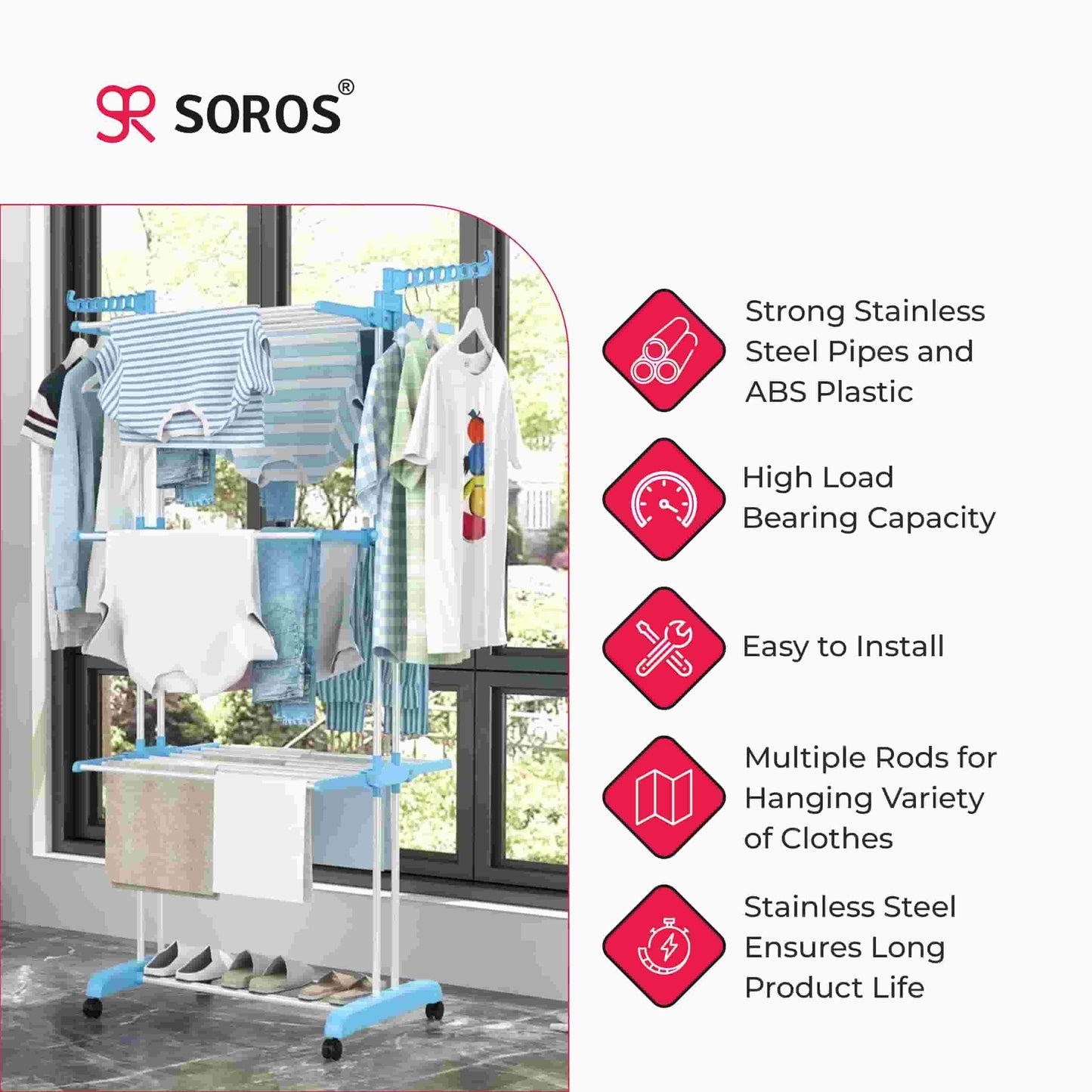 ABS SS Cloth Drying Stand 3 Layer