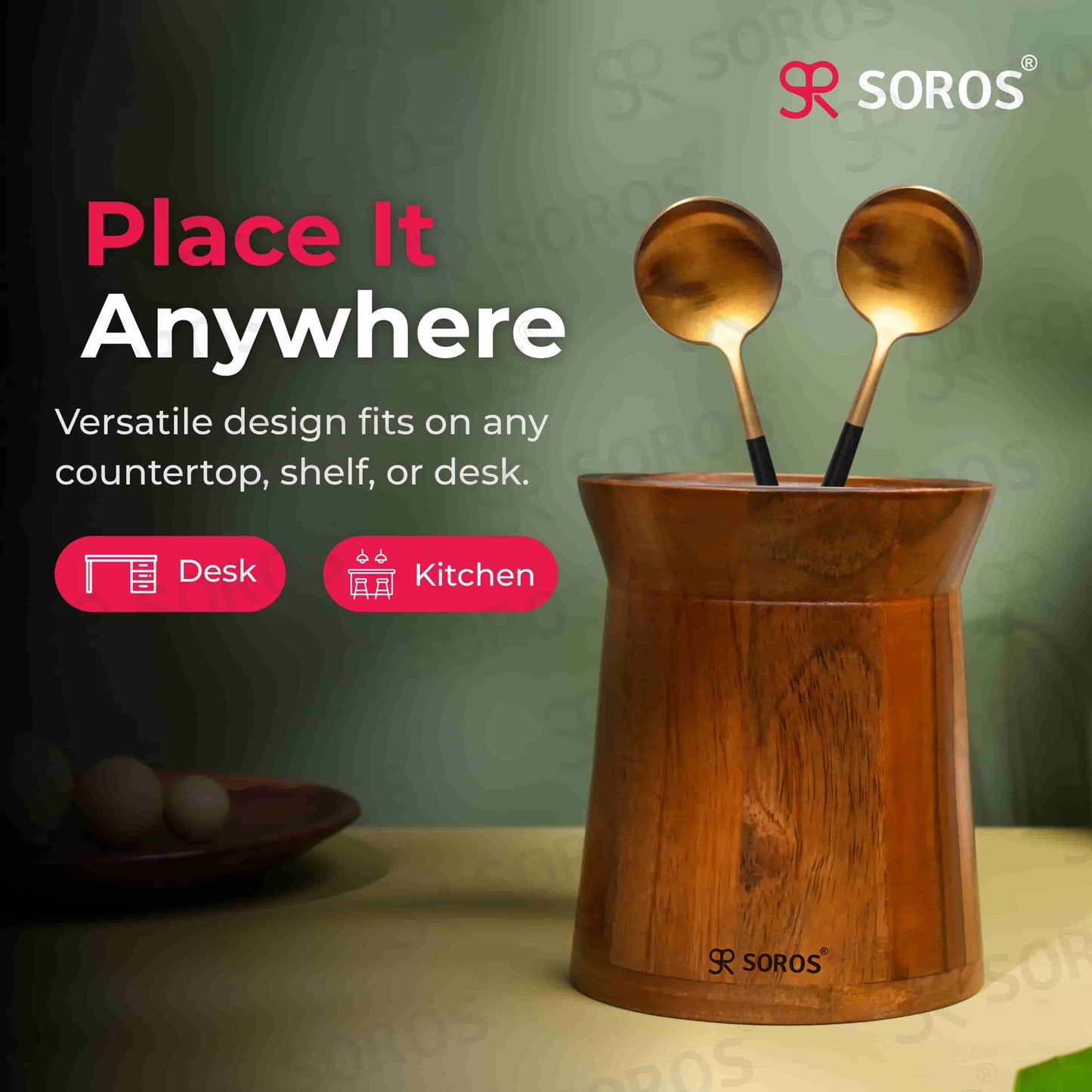 Teak Wood Round Spoon Stand