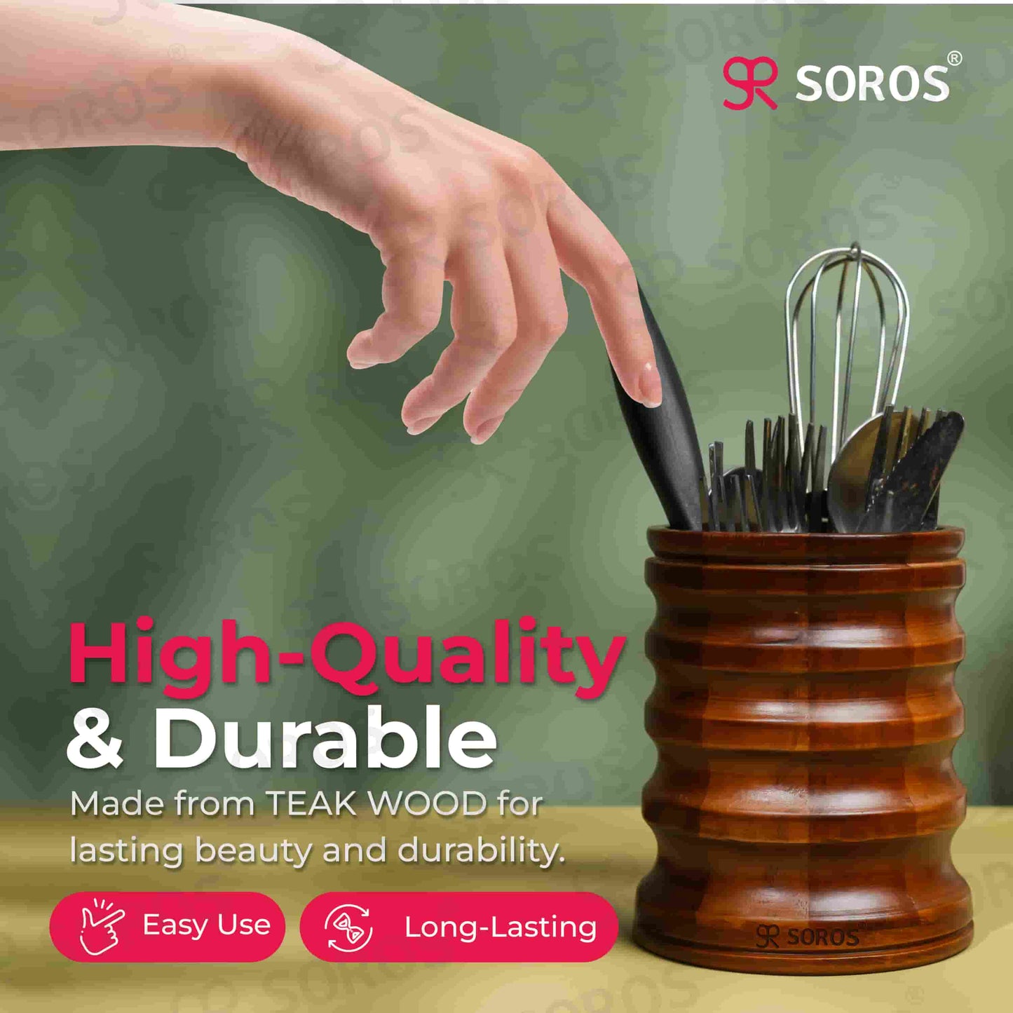 Teak Wood Round Spoon Stand