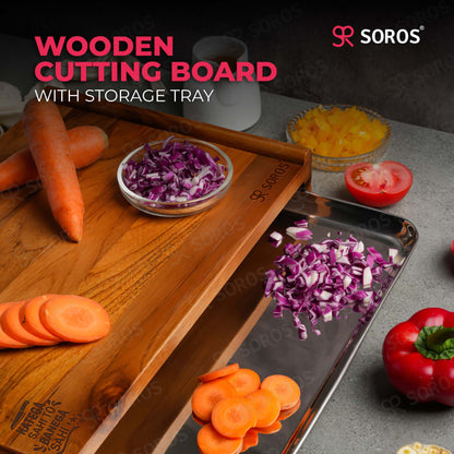 Teak Wooden Cutting Board With Tray