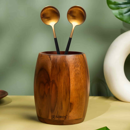 Teak Wood Round Spoon Stand