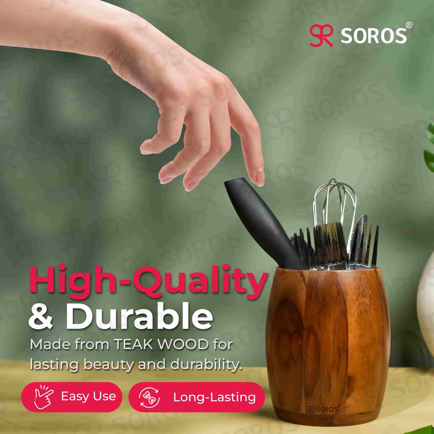 Teak Wood Round Spoon Stand