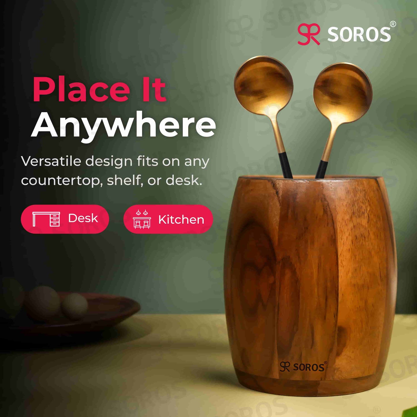 Teak Wood Round Spoon Stand