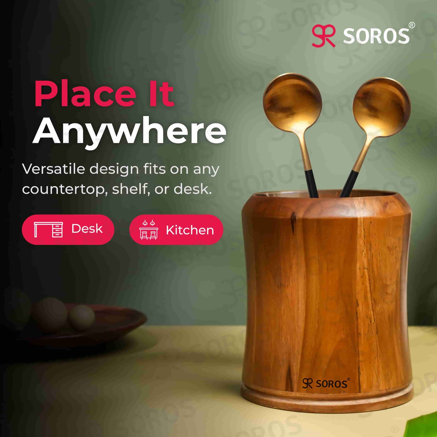 Teak Wood Round Spoon Stand