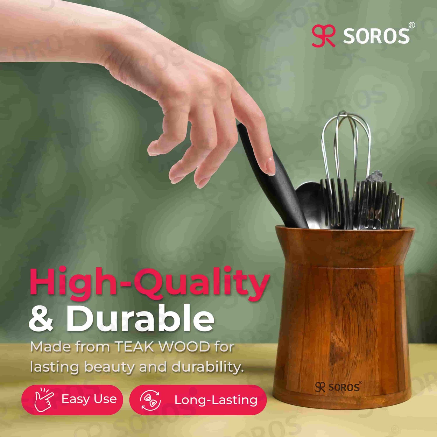 Teak Wood Round Spoon Stand