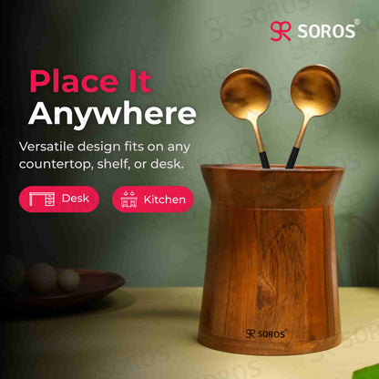 Teak Wood Round Spoon Stand