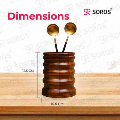 Teak Wood Round Spoon Stand