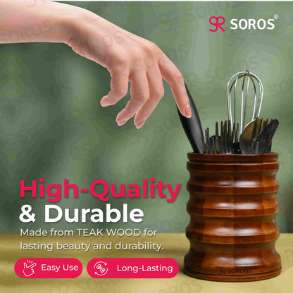 Teak Wood Round Spoon Stand