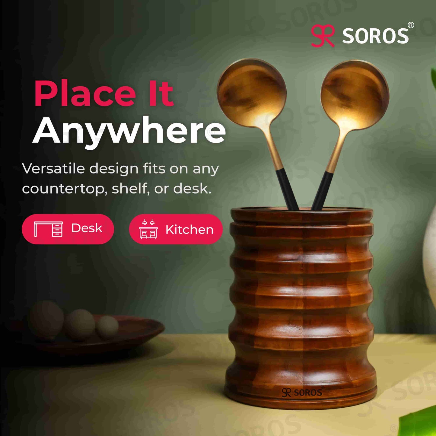 Teak Wood Round Spoon Stand